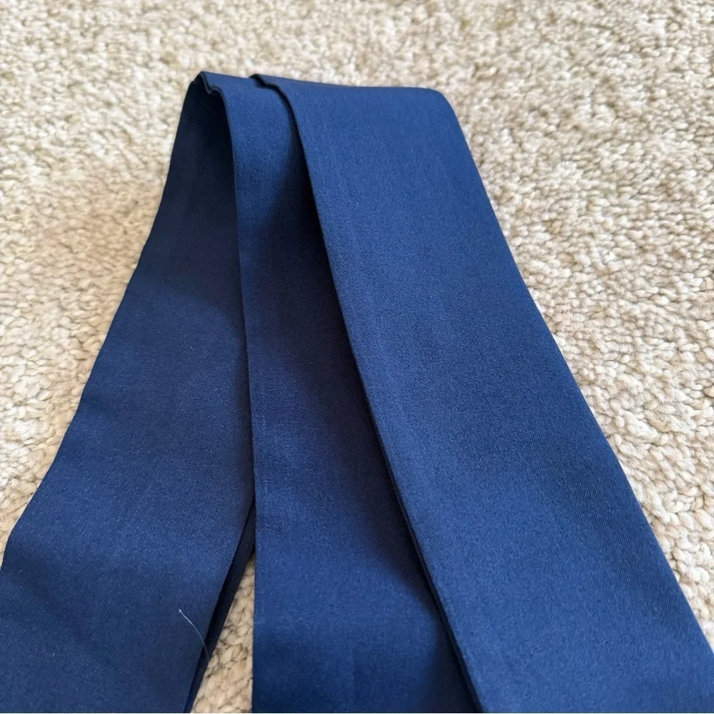 Vintage Blue Thin Slinky Scarf Ascot Necktie Bow Foulard Cravat Y2K Secretary